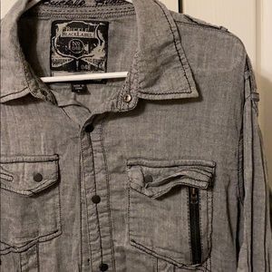 Grey Striped Black Label Long Sleeve Button Up (L)